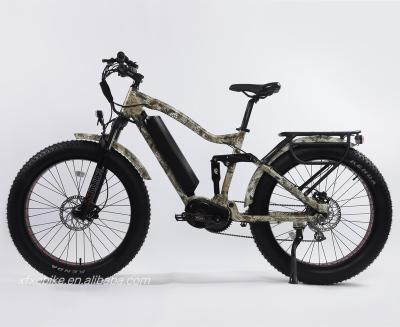 China Aluminum Alloy 10 Speed ​​Camouflage Color Full Suspension Tire Fat Mid Mountainbike 1000w Bafang Electric Ebike for sale