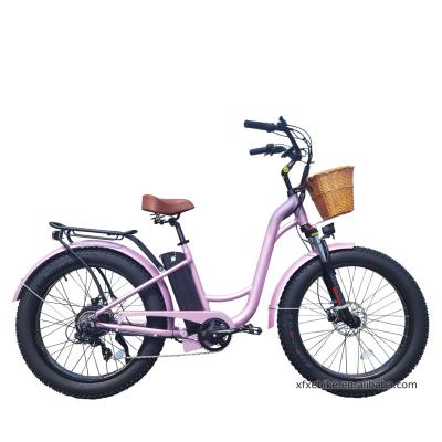 China Alloy Road Fat Bike 26Inch Tire Beach Cruiser 48V 750W Rear Hub Motor Aluminum Step Through Electric Bicycle City Bike for sale