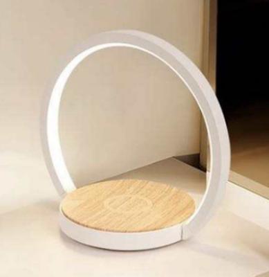 China Modern 10w Led Table Desk Lamp With Qi Wireless Charger Wake Eye Protect Light Wood Desk Lamp for sale