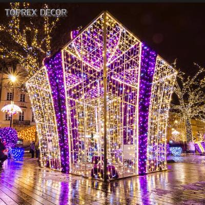 China Durable Toprex Decor 3d Led Pattern Light Christmas Giant Outdoor Gift Box Lights for sale