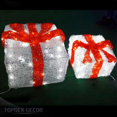 China Festival Decoration Display 3d Led Christmas Gift Box Decoration Acrylic Lighting for sale