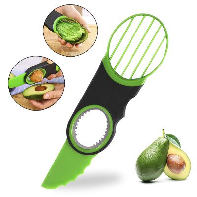 China High Quality Multifunctional Stocked Tool Fruit And Vegetable Core Remover Cutter Knife Avocado Slicer 3 In 1 Plastic Stocked Slicer Dicer for sale