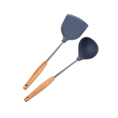 China Viable Wholesale 6 PCS OEM Food Grade Wooden Handle Tools Accessories Silicone Non-Stick Kitchen Utensil Baking Set for sale