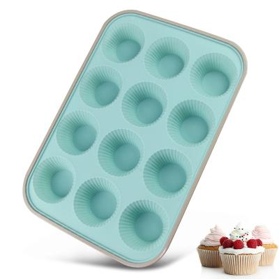 China Viable Round Cupcake Muffin Silicone Cake Baking Mold Tools High Quality Durable 12 Cups Molds Daily Round Shape Kitchen for sale