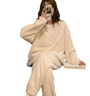 China High Quality Soft Comfortable Women's Coral Fleece Thick And Fleece Winter Warm Pajamas Set Student Crewneck Loungewear Plush Flannel for sale