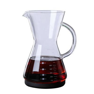 China Hand Drip Viable Borosilicate Glass Pour Over Coffee Maker, 6 Cup Clear Pyrex Glass Coffee Pot With Handle for sale