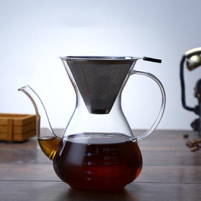 China Long Mouth Drip Coffee Pot 800ml Coffee Maker Sustainable High Borosilicate Glass Heat Resistant Coffee Pot for sale