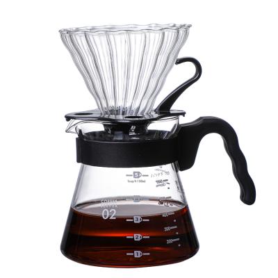 China V60 Sustainable Coffee Percolators 600ml Heat Resistant Glass Coffee Pot With Dripper Set for sale