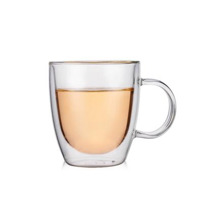 China Viable Wholesale Custom Double Family 300ml Glass Heat Resistant Glass Mug With Swollen Handle Hand for sale