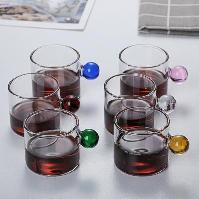 China Viable Wholesale Heat Resistant Mug Set Round Small Clear Glass Cup With Ball Handles for sale