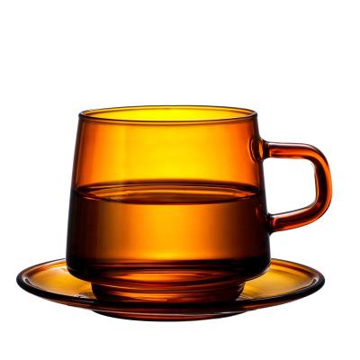 China Sustainable High Quality Colorful Single Wall Glass Coffee Cup Of Tea With Saucer And Spoon for sale