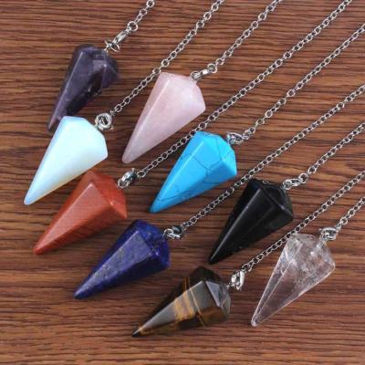 China Europe Wholesale Reiki Pendulum Natural Stone Amulet Healing Crystal Pendant Meditation Hexagonal Pendulum for sale