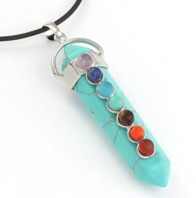 China Europe Design New Custom Color Unique Natural Crystal Sword Shaped Seven Healing Chakra Pendant Necklace for sale