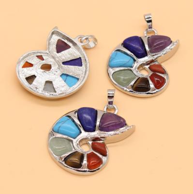 China Europe Fashion Hot Sale Natural Crystal Gemstone Healing Seven Chakra Whelk Shaped Pendant Necklace for sale