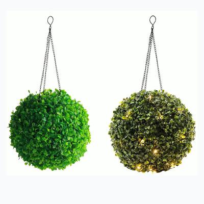 China Wholesale Cheap Plastic Faux Plants Plastic Artificial Boxwood Hanging Topiary Grass Ball With Led Light for sale