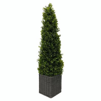 China Plastic Custom Boxwood Cone Tree 90cm Wicker Basket Topiary Potted Artificial Trees And Plants For Outdoor for sale