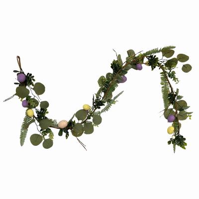 China 150CM Fabric Metal Plastic Fake Hanging Silk Floral Eucalyptus Easter Egg Garland Artificial Wall Decor for sale