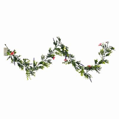 China High Quality Fake Fabric Plastic Metal Hanging Artificial Plant Garden Wall Decor Lavender 5ft Silk Garland for sale