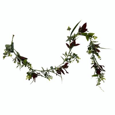 China Plastic Fabric Metal Wedding Garden Decoration Faux Green Leaves Plant Hanging Decor 5Ft Artificial Garland for sale