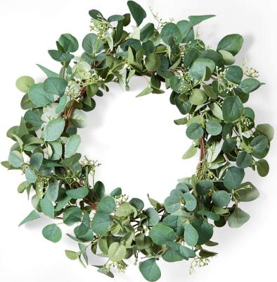 China High Quality Wholesale Cheap Artificial Plastic Polyform Easter Eucalyptus Green Leaf Wreath For Front Door Holiday Decor for sale