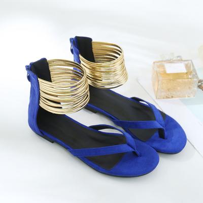 China Explosive large size flat women's flip-flops fashion trend sandals ankle gold ring flat sandals for sale