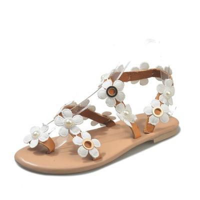 China 2019 Large Size Fashion Flat Sandals Newest Women's Factory Anti-odor 35~44 Flower Custom Flat Sandals for sale