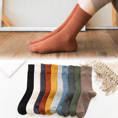 China Winter Autumn Winter Jacquard Stripe Cotton Socks Antibacterial Solid Warm Tube Socks Female Socks for sale