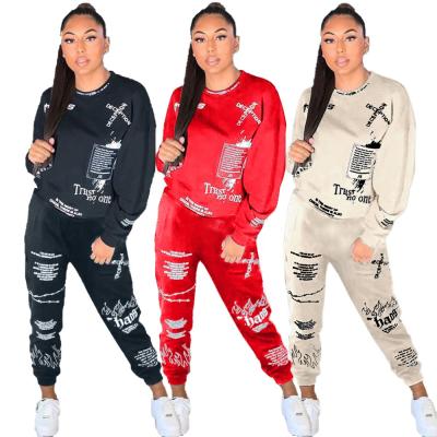 China Breathable Wholesale Custom Logo Printed Apparels Autumn Winter Women Two Piece Sports Suits for sale