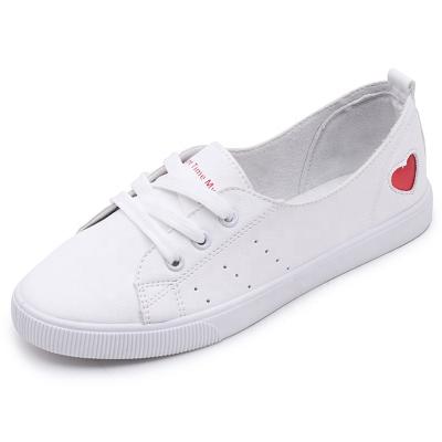 China Wholesale Breathable Anti-odor Sports Shoes Sneaker Ladies White Leather Flat Shoes Best for sale