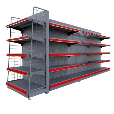 China Double Sided Heavy Duty Supermarket Shelves /Store Metal Display Racks /gondola Shelving OEM for sale