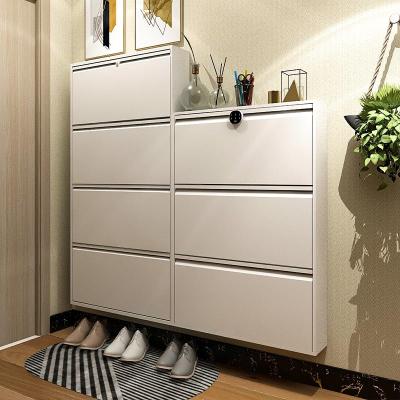 China Space Saving Expandable Design Slim Steel Shoe Cabinet with Key Lock or Digital Lock for sale