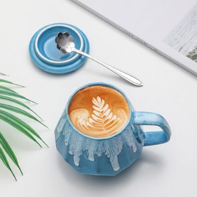 China Hot Sale Colorful Ceramic Stocked Sublimation Mug Beautiful Coffee Mugs Custom Logo With Lid And Spoon Morning Mug Tea Milk Mug For Home for sale