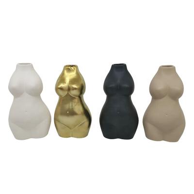 China Black White Ceramic Decorative Home Female Body Art Minimalist Simple Gold Small Flower Vase Decor Vase for sale