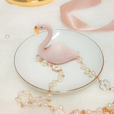 China Luxury Ceramic Pink Jewelry Ring Tray Animal Shaped Flamingo Mother's Day Gift Light European Home Classic for sale