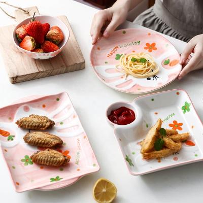 China Rabbit Design Stocked Tableware Children's Round Shape Tableware Set Home Serving Dish Children Feeding Dishes for sale