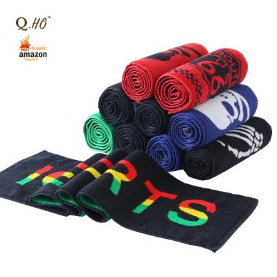 China QUICK DRY Custom Prints Logo Zip Pocket Fitness 100% Cotton Swimming Fishing Jacquard Sport Gym Climbing Towel for sale