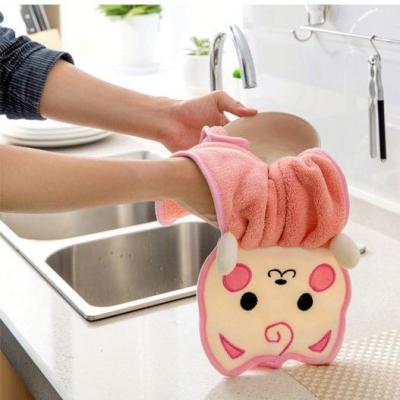 China Lovely Bowknot Universal Cute Thick QUICK DRY Microfiber Coral Velvet Absorbent Cleaning Cloth Hanging Hand Towel for sale