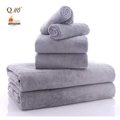 China HOT Luxury Custom Face Viable Luxury Custom Hand Face 5 Star Coral Velvet Logo Coral Velvet Hotel Fleece 6pcs Microfiber Bath Towel Set for sale