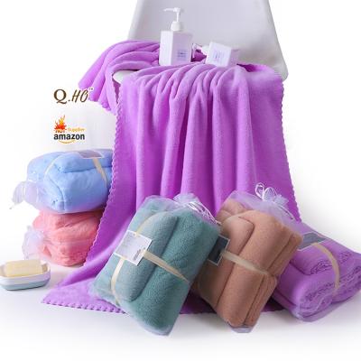 China Wholesale QUICK DRY 2pcs Set Custom Fleece Coral Bath White Water Absorbent Plain Drying Ultra Thin Home Use Microfiber Bath Towel Set for sale