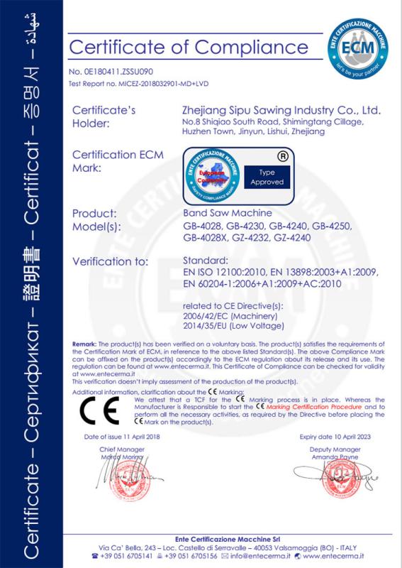 CE - Zhejiang Sipu Saw Industry Co., Ltd.