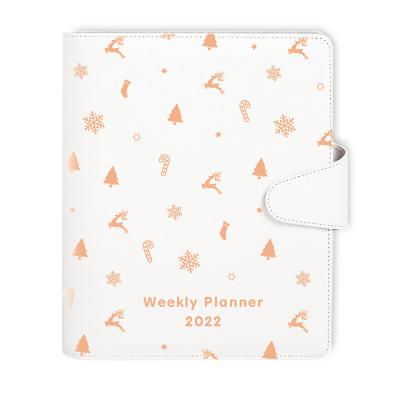 China A5 Hardcover Book Pink 6 Ring Binder Planner 2022 Weekly Planner With Belt Closure for sale