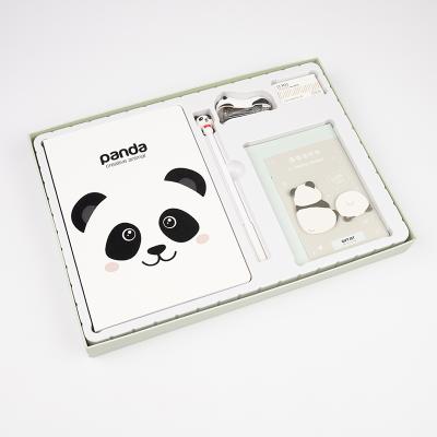 China Panda Printing Design Matt Lamination Herd Notebook Printed Gift Set Cute Custom Notebook with Stapler Sticky Note for sale