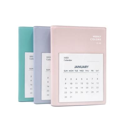 China Printed Reusable Monthly Planner Week To Watch A5 Leather Diary 2021 With PVC Pocket for sale