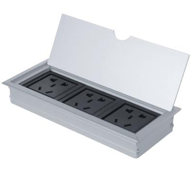 China Residential/Multi-Purpose Lid Pad Design with EU Three Power Socket Interconnect Box Grommet Power Outlet Flip Up Table Socket for sale