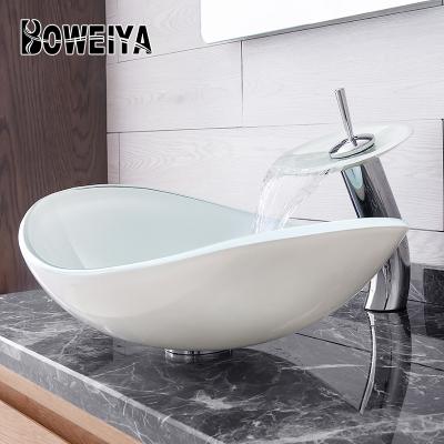 Cina Modern Minimalist Boweiya Modern Price Simplicity Super White Color Stand Alone Glass Sinks Above Counter Vanity Basin Bathroom Designs in vendita