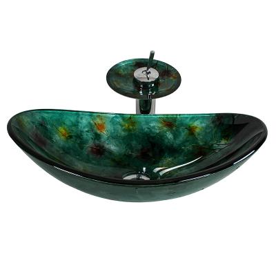 China European Art Hot Sale Hotel Bathroom Ship Shaped Tempered Glass Vessel Sink From China Bathroom Sanitary Ware for sale