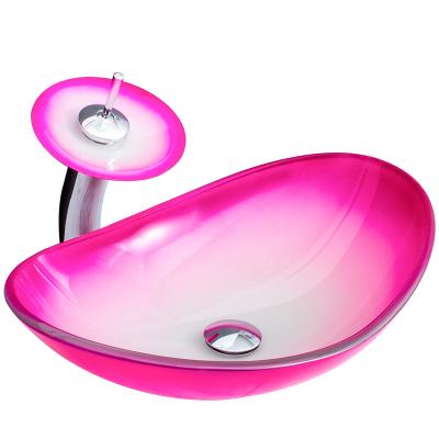 China Modern Minimalist Countertop Large Oval Chinese Pink Oval Hand Painted Bathroom Decorative Optical Glass Cheap Sink Large Handmade for sale