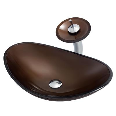 China Hotel Modern Oval Toilet Boat Vessel Modern Chocolate Color Boweiya Glass Wash Hand Basins Sink Basin Bathroom With Furniture for sale