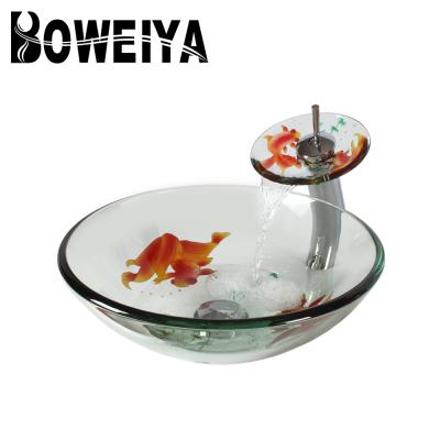 China Supplier Cheap Hand Carved And Painted Sanitary Ware Foshan Process Countertop Glass Sink for sale