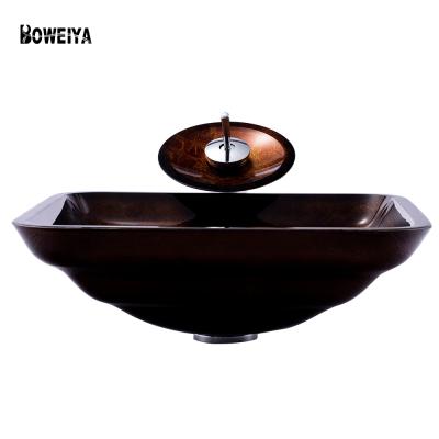 China Modern Basin Balcony Bathroom Wash Basin Tempered Glass Shape Tempered Glass Square Sink for sale